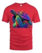 Colorful Sea Turtle Ocean Reef Graphic T-Shirt Unisex - red t-shirt on white background
