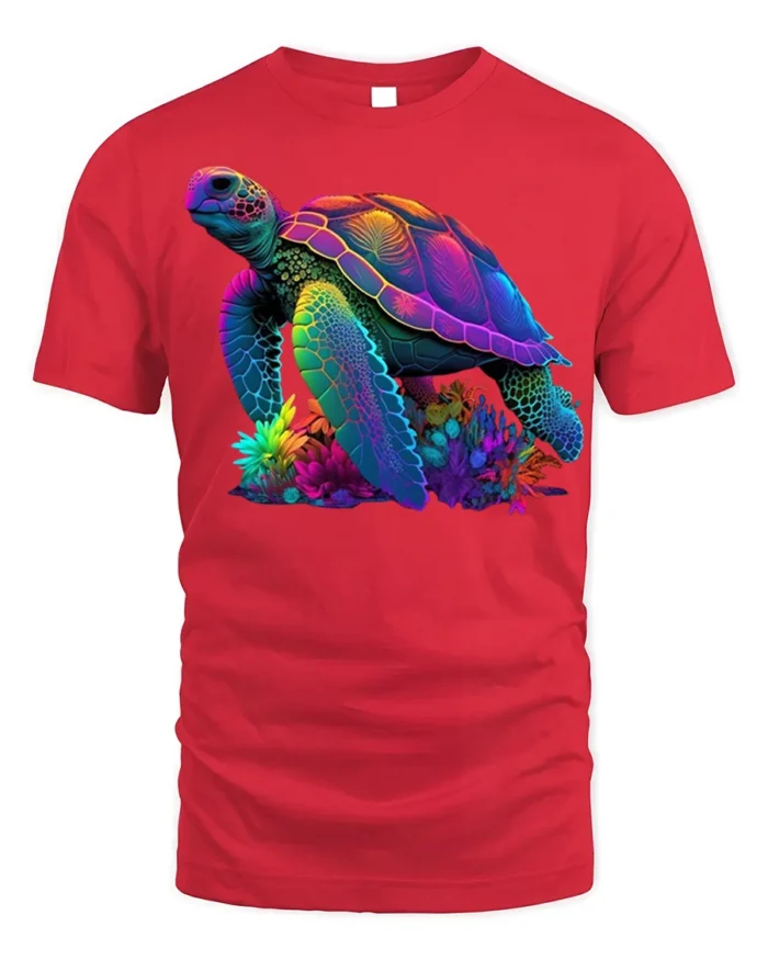 Colorful Sea Turtle Ocean Reef Graphic T-Shirt Unisex - red t-shirt on white background