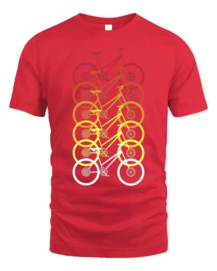 Retro Gradient Bicycle Pattern Graphic T-Shirt Unisex - red t-shirt on white background