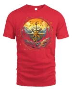 Compass Mountain Forest Adventure Graphic T-Shirt Unisex - red t-shirt on white background