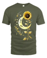 Sunflower Moon Musical Notes Graphic T-Shirt - military green t-shirt on white background