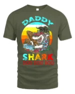 Daddy Shark Doo Doo Funny T-Shirt for Cool Beach Dads - military green t-shirt on white background