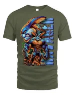 Muscle Bunny Ultra Beast T-Shirt for Gym and Comic Fans - military green t-shirt on white background
