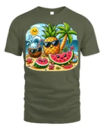 Cute Summer Fruit Beach T-Shirt - military green t-shirt on white background