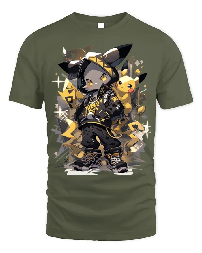 Street Style Electric Mouse Graphic T-Shirt for Fans - military green t-shirt on white background
