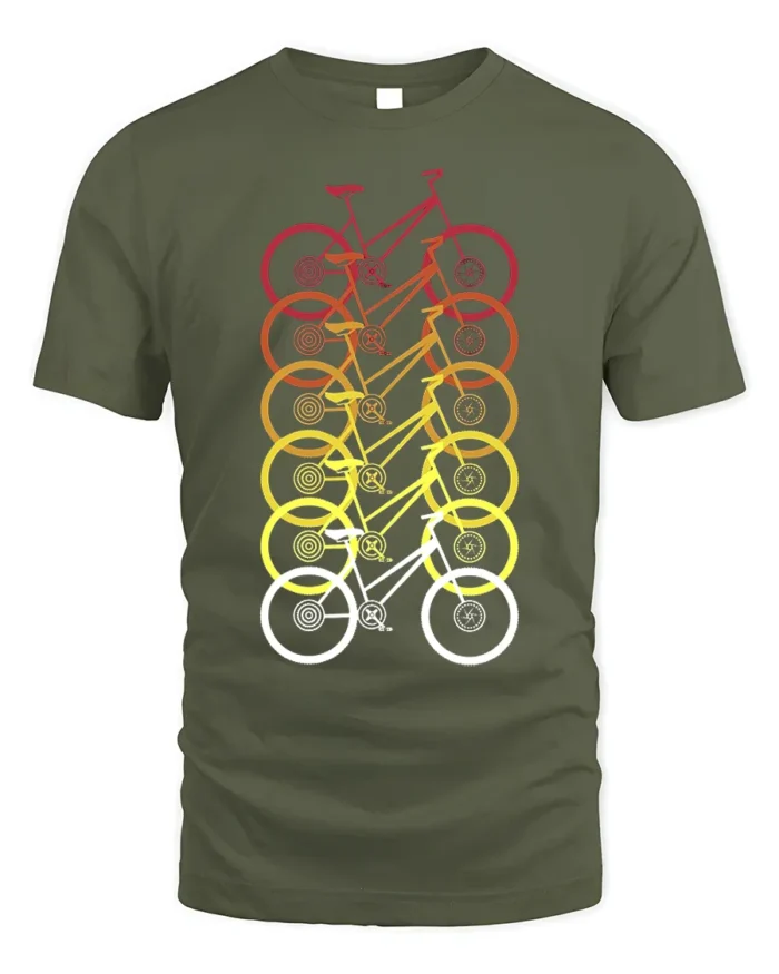 Retro Gradient Bicycle Pattern Graphic T-Shirt Unisex - military green t-shirt on white background