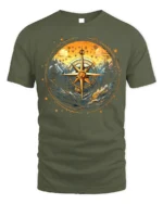 Compass Mountain Forest Adventure Graphic T-Shirt Unisex - military green t-shirt on white background