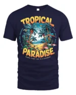 Tropical Paradise Graphic T-Shirt for Beach Vibes Lovers - navy t-shirt on white background