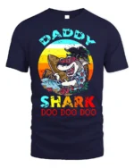 Daddy Shark Doo Doo Funny T-Shirt for Cool Beach Dads - navy t-shirt on white background
