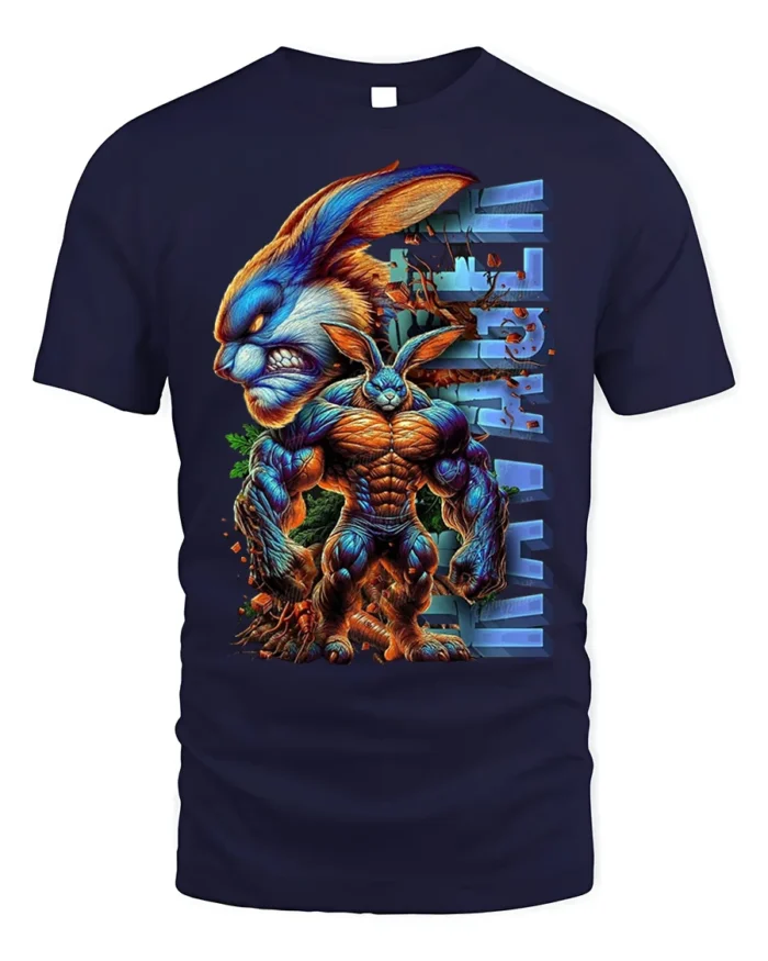 Muscle Bunny Ultra Beast T-Shirt for Gym and Comic Fans - navy t-shirt on white background