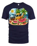 Cute Summer Fruit Beach T-Shirt - navy t-shirt on white background