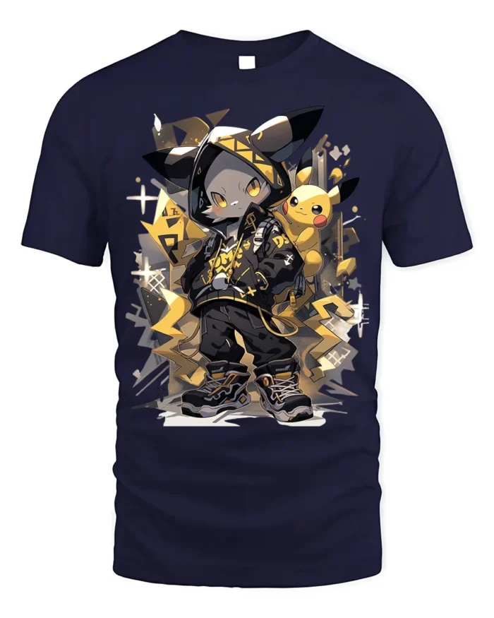 Street Style Electric Mouse Graphic T-Shirt for Fans - navy t-shirt on white background