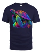 Colorful Sea Turtle Ocean Reef Graphic T-Shirt Unisex - navy t-shirt on white background
