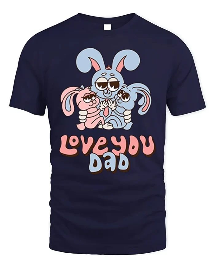 Cute Bunny Family Love You Dad T-Shirt for Father’s Day - navy t-shirt on white background