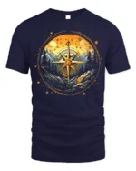 Compass Mountain Forest Adventure Graphic T-Shirt Unisex - navy t-shirt on white background