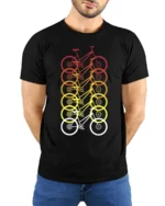 Retro Gradient Bicycle Pattern Graphic T-Shirt Unisex - model wearing black shirt, hands behind back