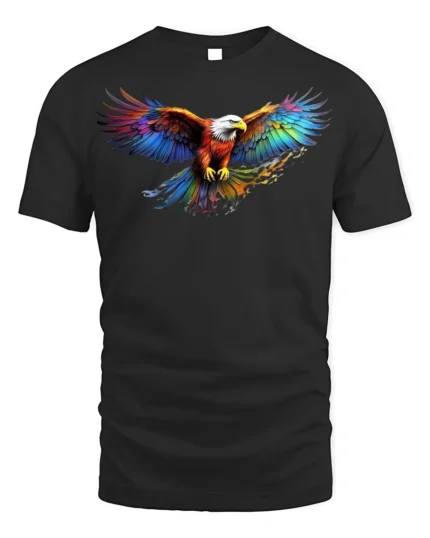American Eagle Rainbow Wings T-Shirt Freedom - black t-shirt on white background