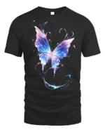 Vibrant Galaxy Butterfly T-Shirt Soft Cotton - black t-shirt on white background