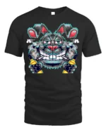 Crazy Bunny Graffiti T-Shirt Street Art Cotton - black t-shirt on white background