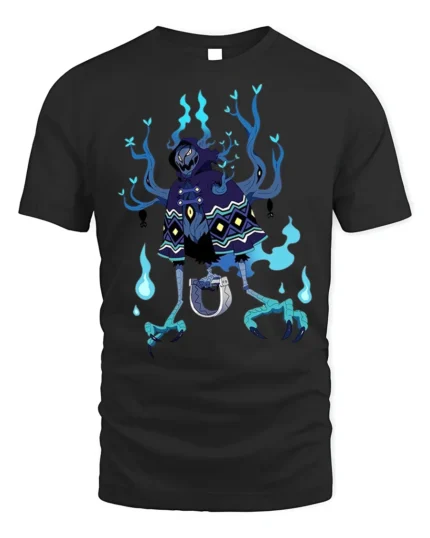 Dark Spirit Reaper T-Shirt Blue Flame Skeleton - black t-shirt on white background