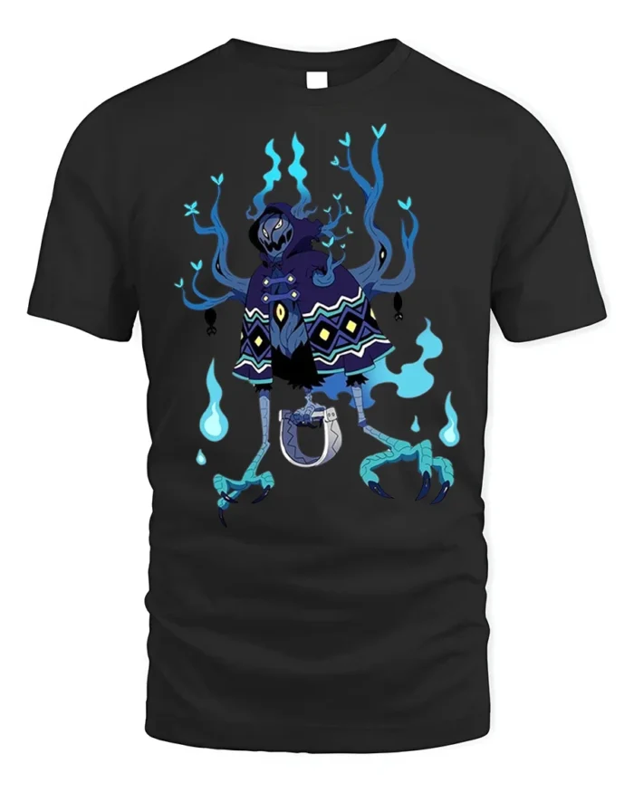 Dark Spirit Reaper T-Shirt Blue Flame Skeleton - black t-shirt on white background