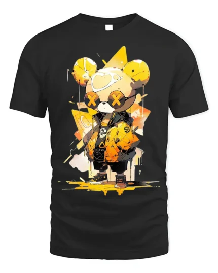 Urban Yellow Bear T-Shirt Cool Streetwear Cartoon - black t-shirt on white background
