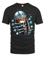 Iced Coffee Skull T-Shirt Cool Gothic Barista - black t-shirt on white background
