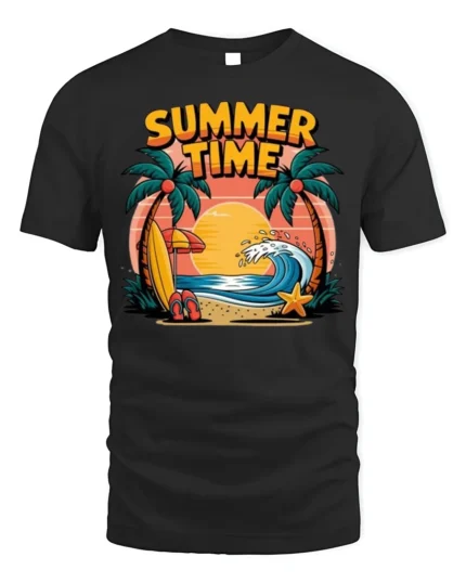 Summer Time Beach T-Shirt Tropical Surf Vibe - black t-shirt on white background