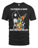 Father Son Best Friends Puzzle Autism Support T-Shirt - black t-shirt on white background