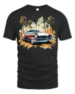 Classic Vintage Car T-Shirt with Palm Trees Retro Design - black t-shirt on white background