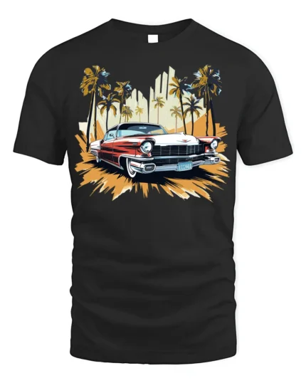 Classic Vintage Car T-Shirt with Palm Trees Retro Design - black t-shirt on white background