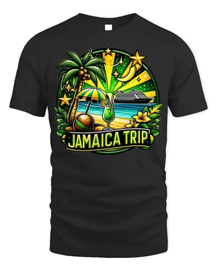 Jamaica Trip Souvenir T-Shirt Tropical Cruise Beach - black t-shirt on white background