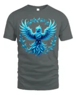 Majestic Blue Phoenix Art T-Shirt Soft Cotton - gray t-shirt on white background