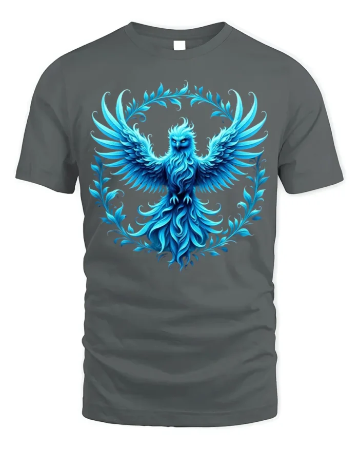 Majestic Blue Phoenix Art T-Shirt Soft Cotton - gray t-shirt on white background