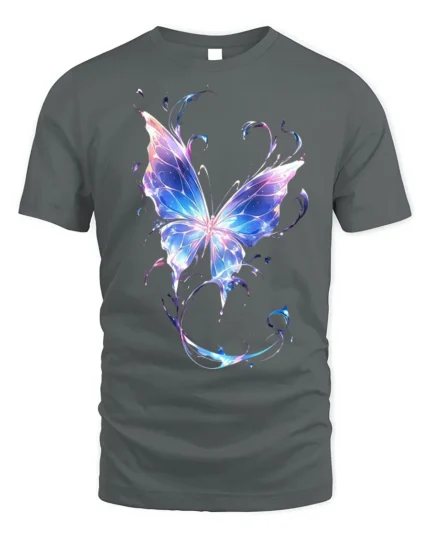 Vibrant Galaxy Butterfly T-Shirt Soft Cotton - gray t-shirt on white background