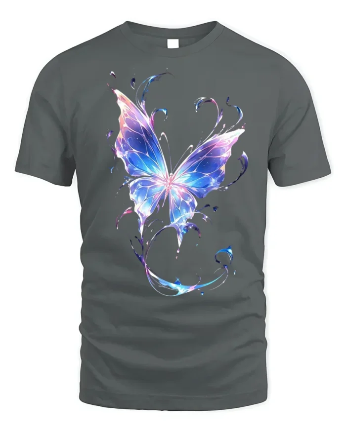 Vibrant Galaxy Butterfly T-Shirt Soft Cotton - gray t-shirt on white background