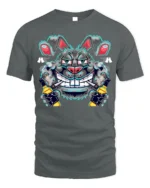 Crazy Bunny Graffiti T-Shirt Street Art Cotton - gray t-shirt on white background