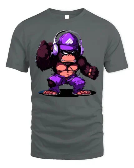Hip Hop Gorilla T-Shirt Purple Cartoon Ape Graphic - gray t-shirt on white background