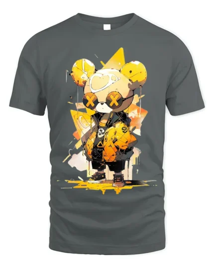 Urban Yellow Bear T-Shirt Cool Streetwear Cartoon - gray t-shirt on white background