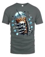 Iced Coffee Skull T-Shirt Cool Gothic Barista - gray t-shirt on white background