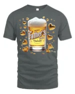 Happy Father’s Day T-Shirt Beer Glass Gold Hearts - gray t-shirt on white background