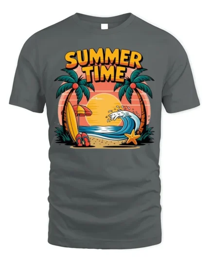 Summer Time Beach T-Shirt Tropical Surf Vibe - gray t-shirt on white background