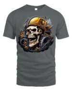 Skull Bulldozer T-Shirt Heavy Metal Construction - gray t-shirt on white background