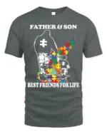 Father Son Best Friends Puzzle Autism Support T-Shirt - gray t-shirt on white background