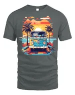 Retro Van Sunset Beach Vibes Summer Vacation T-Shirt - gray t-shirt on white background