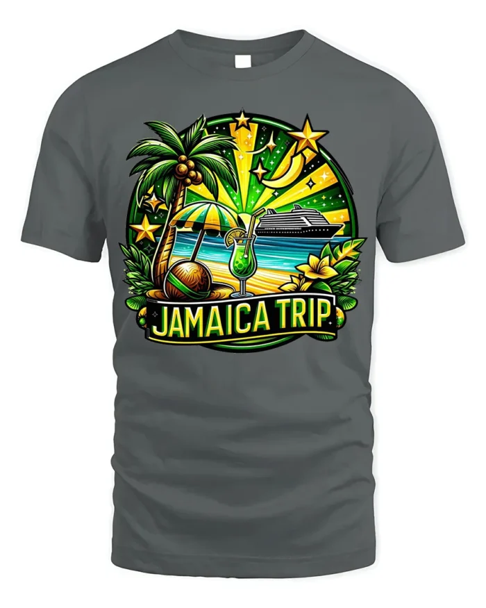 Jamaica Trip Souvenir T-Shirt Tropical Cruise Beach - gray t-shirt on white background