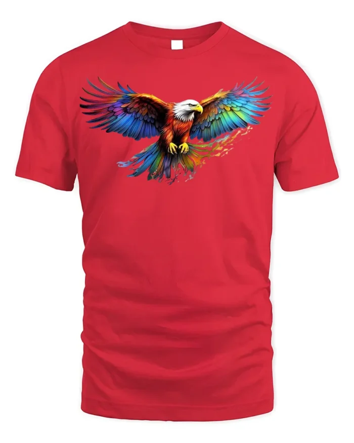 American Eagle Rainbow Wings T-Shirt Freedom - red t-shirt on white background
