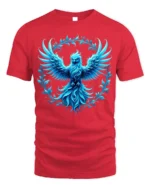 Majestic Blue Phoenix Art T-Shirt Soft Cotton - red t-shirt on white background