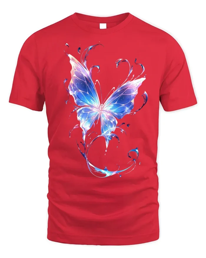 Vibrant Galaxy Butterfly T-Shirt Soft Cotton - red t-shirt on white background
