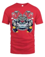 Crazy Bunny Graffiti T-Shirt Street Art Cotton - red t-shirt on white background
